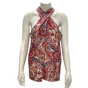 CCC Boho Halter Crisscross Scarf Retro Paisley Blouse Vintage Inspired Style Lg